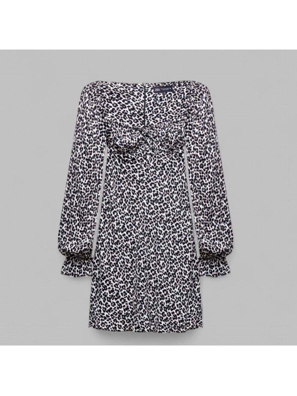 Zara Leopard Print Square Neck Long Sleeve Mini Dress Size S NWT - Picture 2 of 14